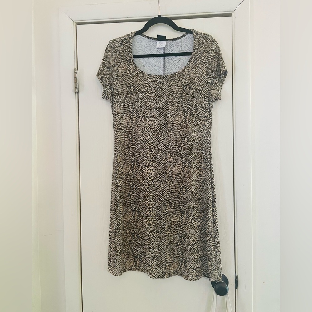 VTG 90s Y2K Slinky Reptile Snake print Pullover Festival Goth Punk Mini Dress L